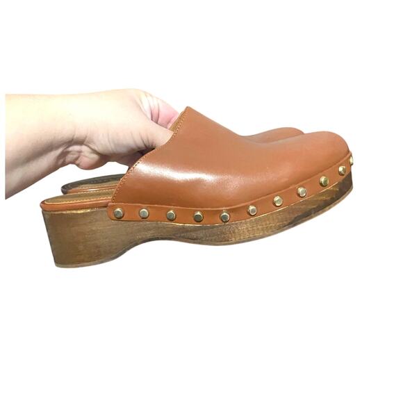 Uterque Brown Leather Clogs Slip On Shoes Sz 38 / 7.5 Boho - Picture 1 of 8